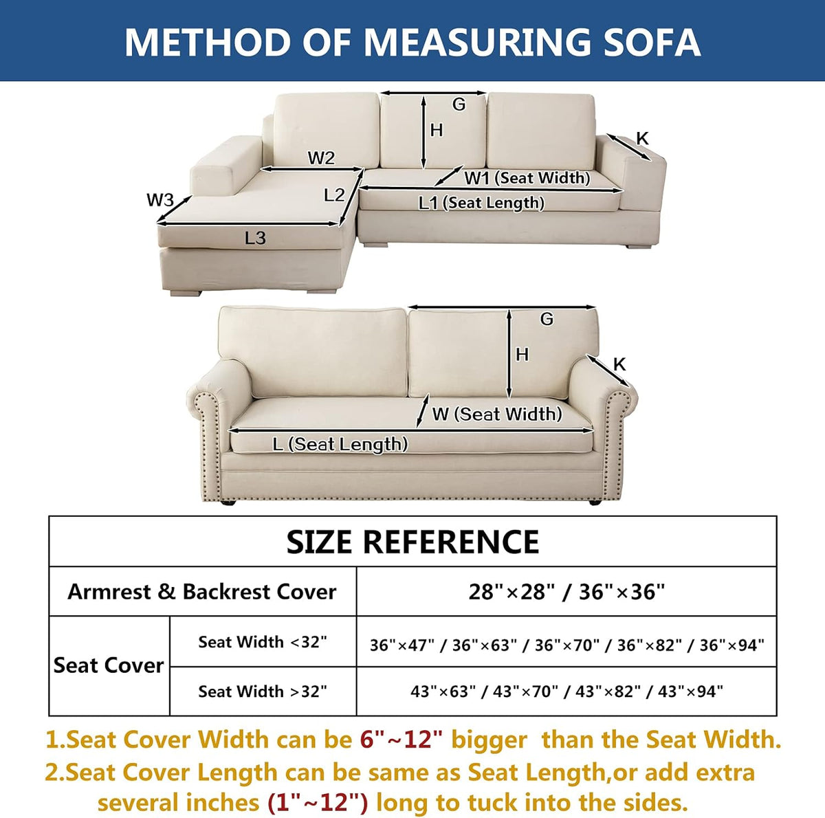 Eismodra Couch Cover,Sectional Couch Covers,Sofa Covers for 3 Cushion Couch,Anti-Slip Sofa Slipcovers for Dogs Cats Kids Loveseat Recliner L Shaped Armrest Backrest,Blue 36''x70''(Only 1 Piece)