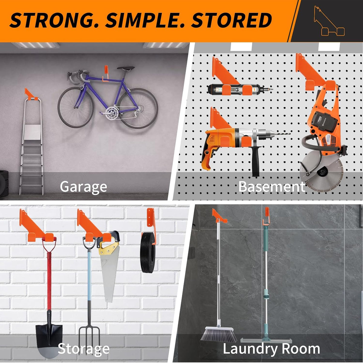 Chainsaw Holder Wall Mount, 2 Pack Heavy Duty Chainsaw Hanger with Rubber Coating, Chainsaw Wall Mount Rack, Chainsaw Organize Rack for Shed, Garage and Storage, Orange