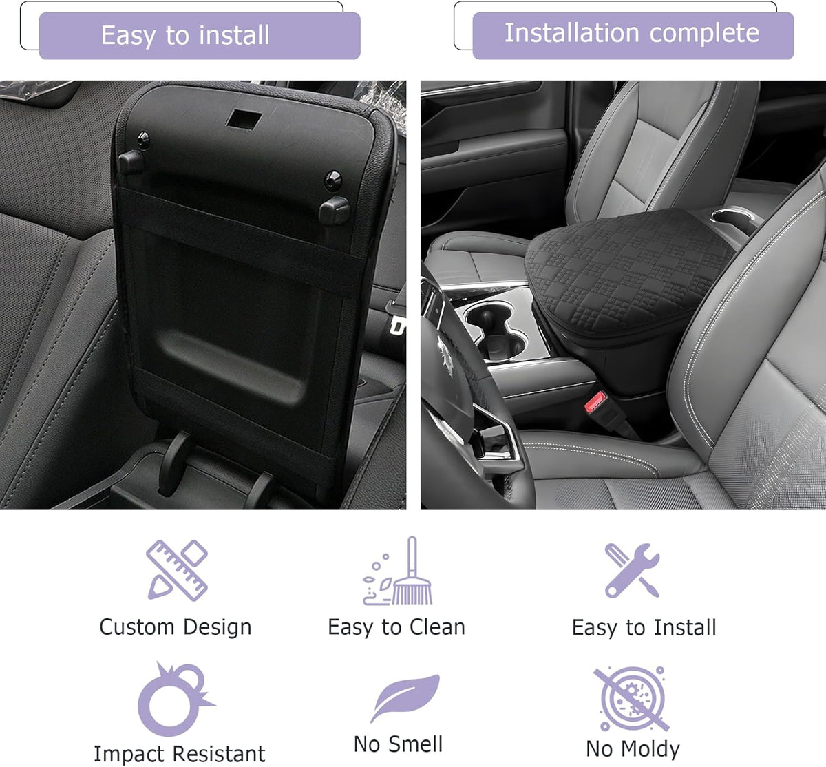 LUWU 2025 Suburban Tahoe Center Console Cover Compatible with 2025 Chevrolet Suburban Tahoe Accessories 2025 Chevy Suburban Tahoe Armrest Cover Armrest Console Cover (Thick Black)