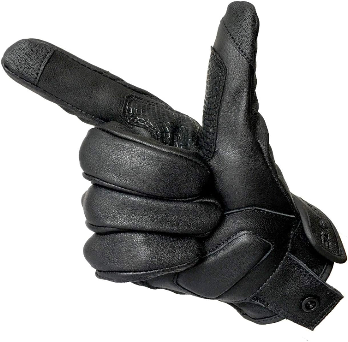 Updated Full Finger Leather Motorcycle Gloves Phone Touch Goat Skin Black Motorbike Riding Gloves (Updated,Non-Perforated, L)