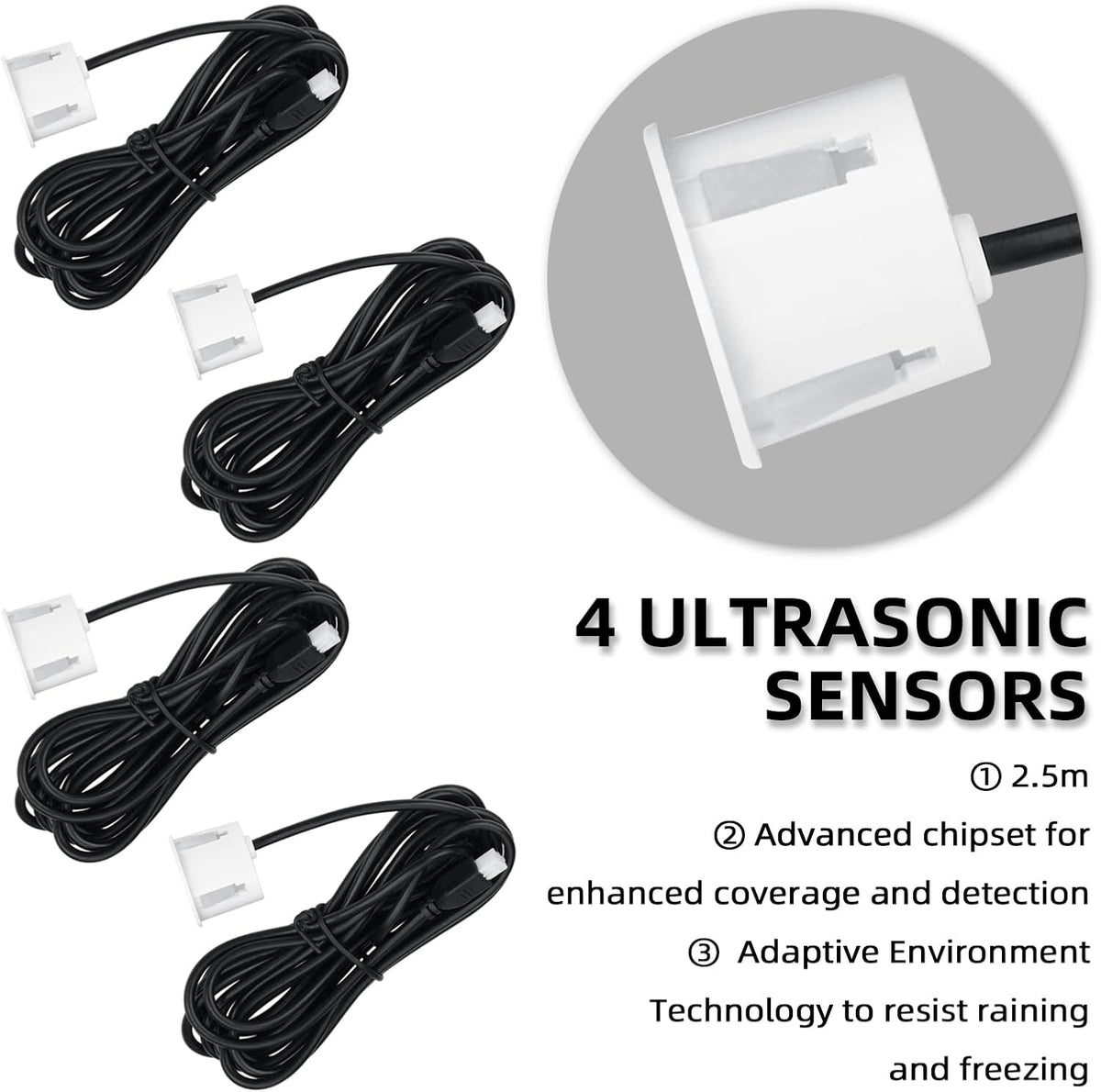 Parking Sensor Kit Backup Sensor Kit Reverse Sensor for Car 16 Color Options for Probes Adjustable Alarm Volume Professional Sensore de Reversa para Carro Safe Driving Assistant(White)