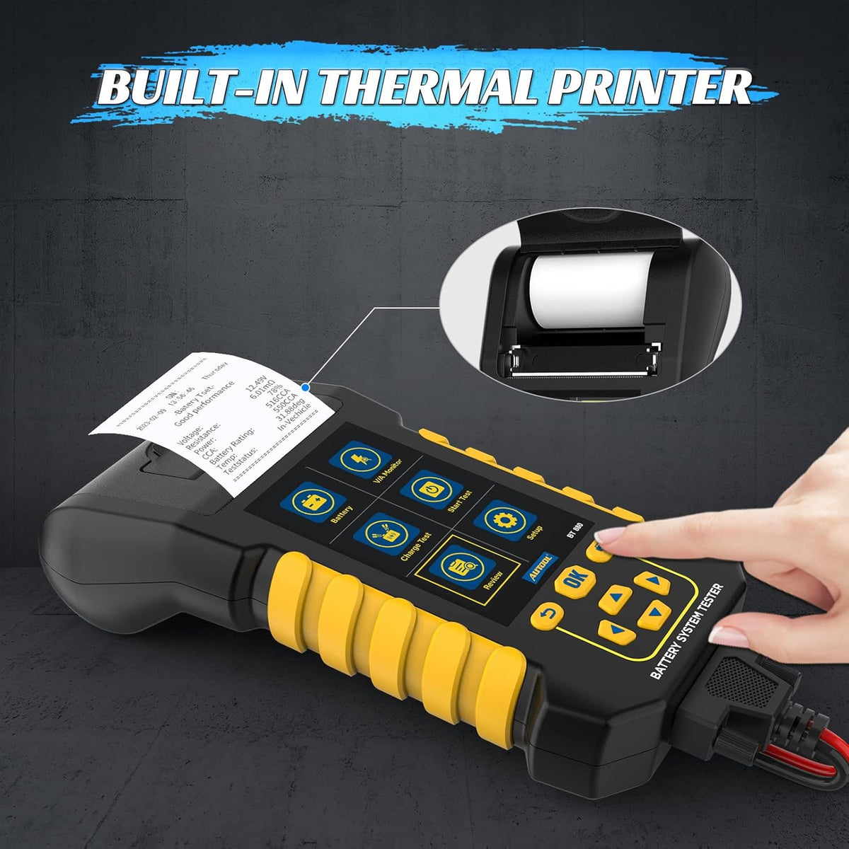 AUTOOL Car Battery Tester 12V 24V Automotive Battery Load Tester with Printer 20-2000CCA Alternator Tester, Cranking & Charging & Leakage Test, 3.2" Screen with Data Review Reverse Polarity Protection