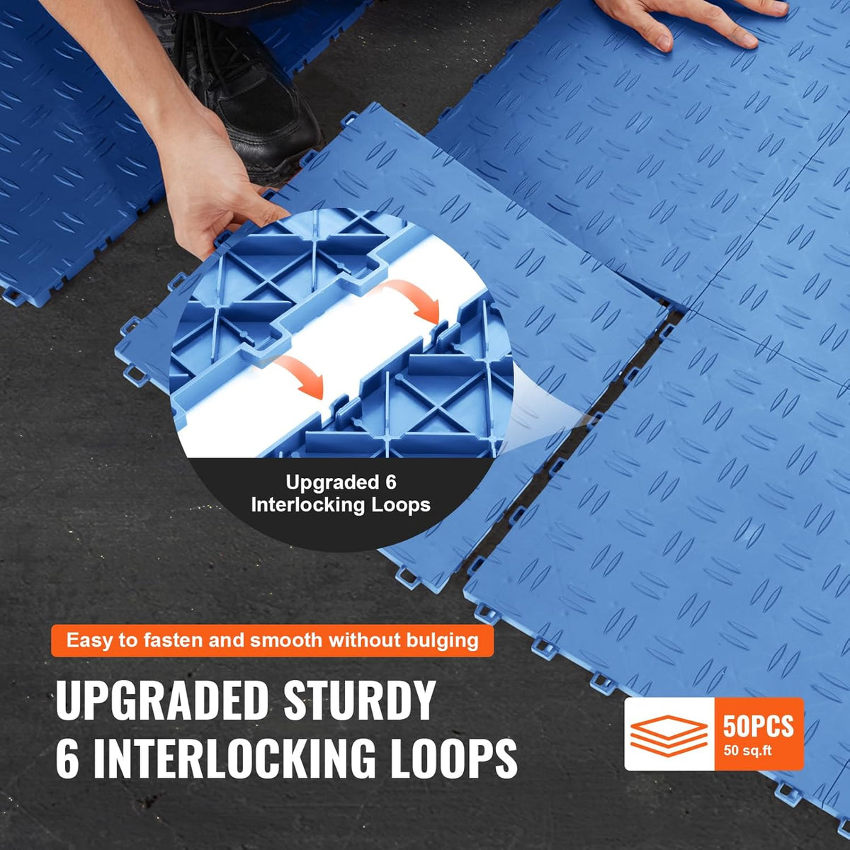 VEVOR Interlocking Garage Floor Covering Tiles, 12x12x0.53 inch, 50 Pack, Non-Slip Double-Sided Texture, for Garages, Basements, Repair Shops, Blue