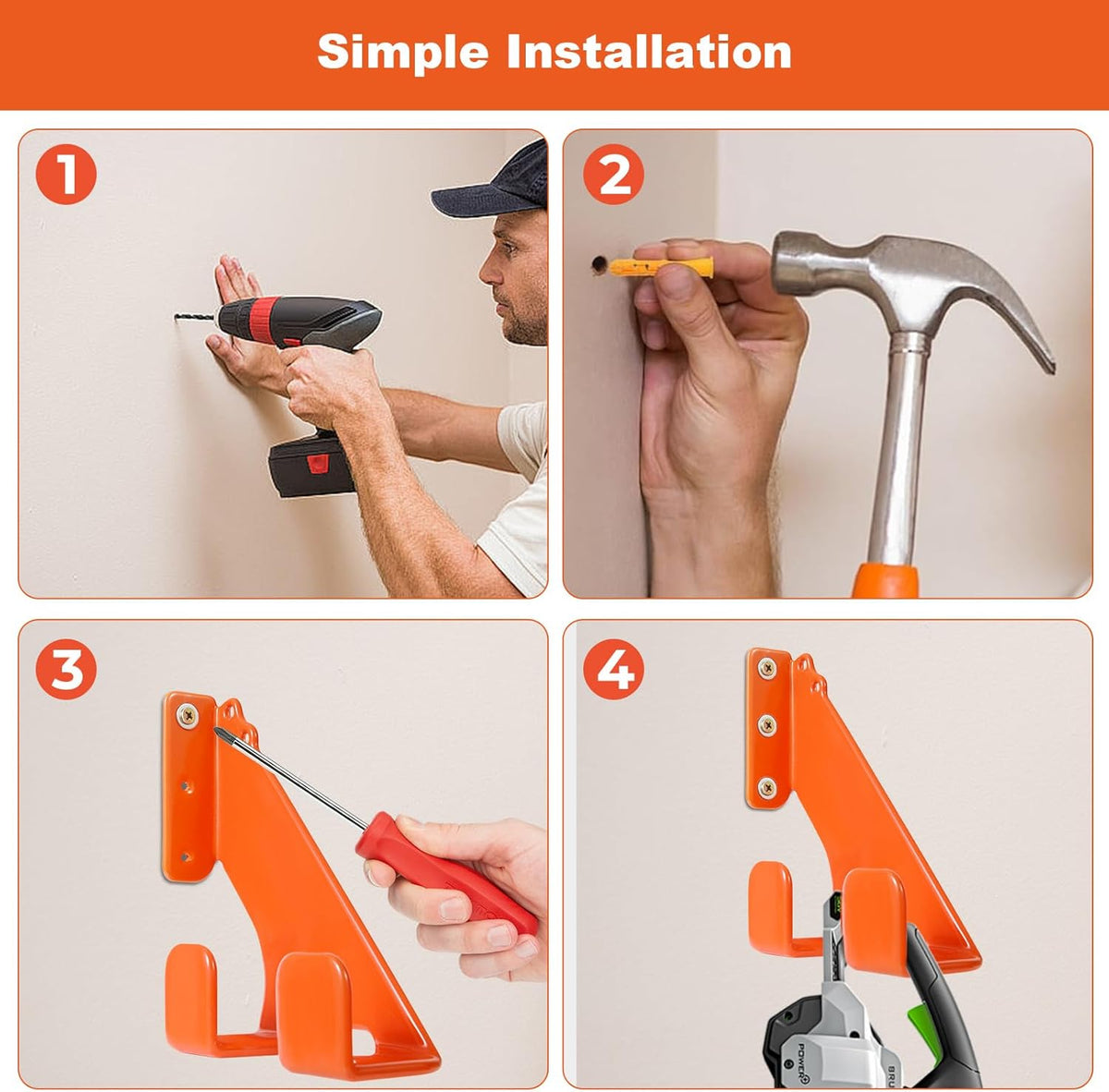 Chainsaw Hanger,1 Pack Durable Chainsaw Holder, Heavy Duty Wall Mount Hanger, Chainsaw Storage Rack for Garage & Shed, Anti-Scratch Organizer for Garage Organization