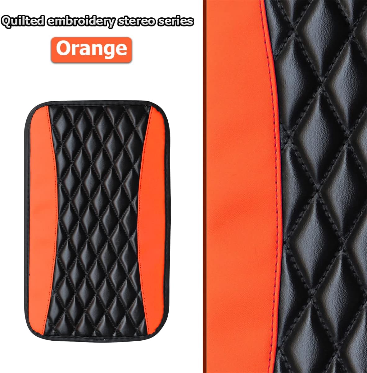 Car Center Console Cushion Pad, Universal Leather Waterproof Armrest Seat Box Cover Protector,Comfortable Car Decor Accessories Fit for Most Cars, Vehicles, SUVs (Orange)