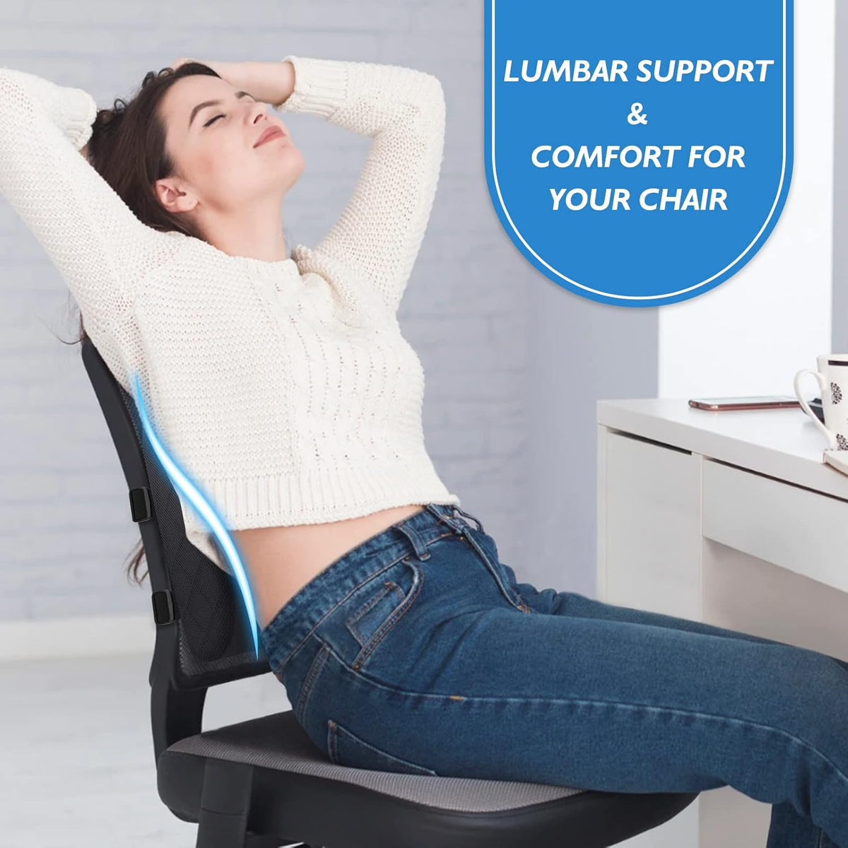 Lumbar Support Pillow for Office Chair Back Support Lumbar Pillow for Car, Gaming, Office Chair - Improve Sitting Posture & Back Pain Relief, Memory Foam, Adjustable Straps, Black