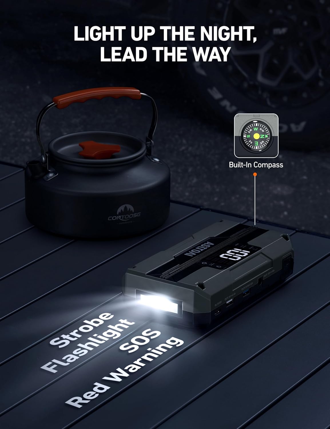 AstroAI T8 Car Battery Jump Starter, 2500A 8-in-1 Jump Box for Car Battery, Up to 8.0L Gas & 5.0L Diesel Engine, 15200mAh QC 3.0 Power Bank, Informative LED Screen with Cigarette Adapter, Jumper Cable