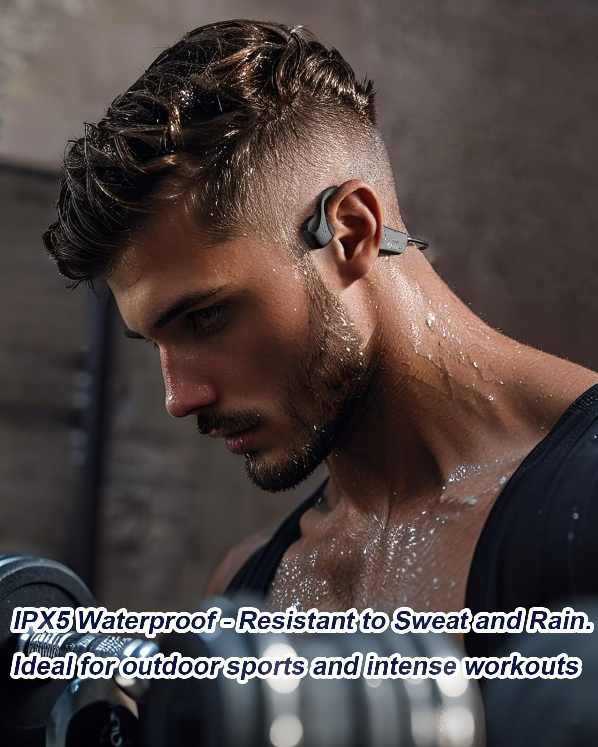 Bone Conduction Headphones Open-Ear Bluetooth 5.0, IP65 Waterproof Wireless Sport Headset with 8H Playtime, Secure Fit for Running/Cycling/Gym, HD Audio w/Mic (2025 Upgraded)