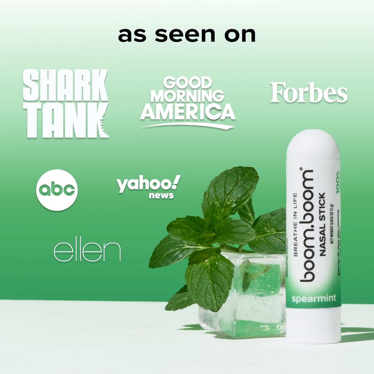 BoomBoom Nasal Stick | Vapor Flow Technology | Cool Refreshing Sensation | Natural Mood Boost | Simple Ingredients | Essential Oils + Menthol Inhaler (Spearmint)