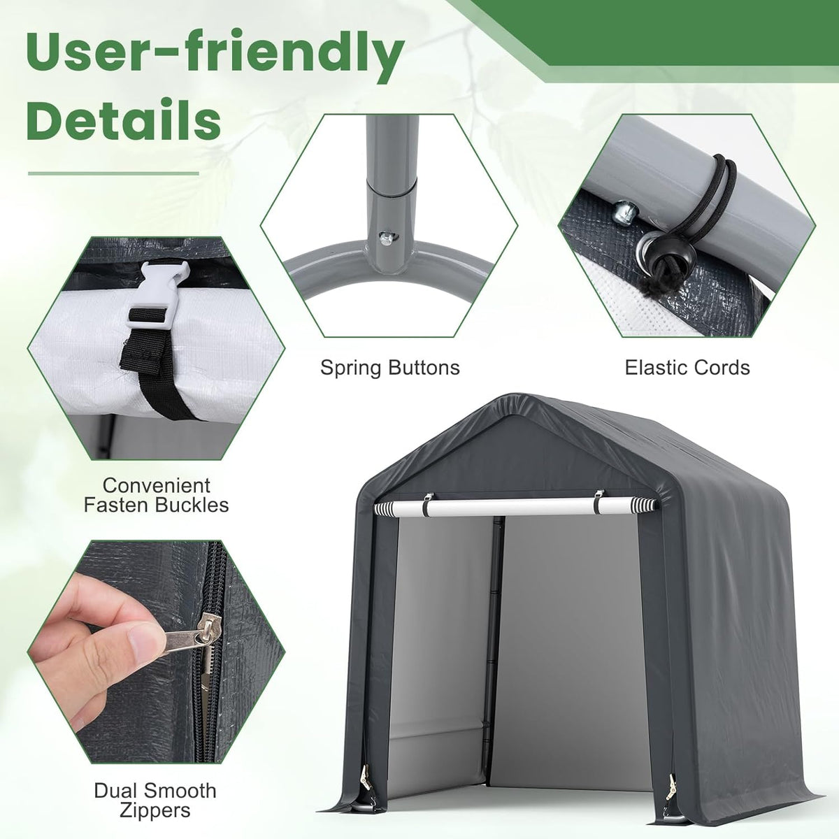 Tangkula 6x6.5Ft Portable Shed, Outdoor Storage Shelter with Waterproof Cover & Roll-up Zipper Door, Ratchet Strap, Heavy Duty Portable Storage Tents for Outside, Bikes, Garden Tools, Motorcycles