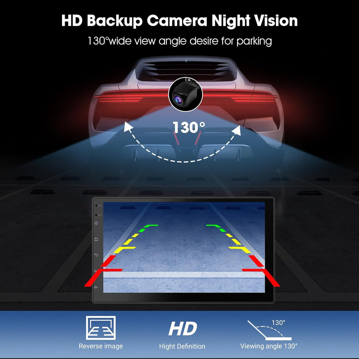 Wireless CarPlay Screen for Car & Android Auto Head Unit - Touchscreen 7 Inch Double Din Car Stereo with Backup Camera for All Cars (2+32GB)
