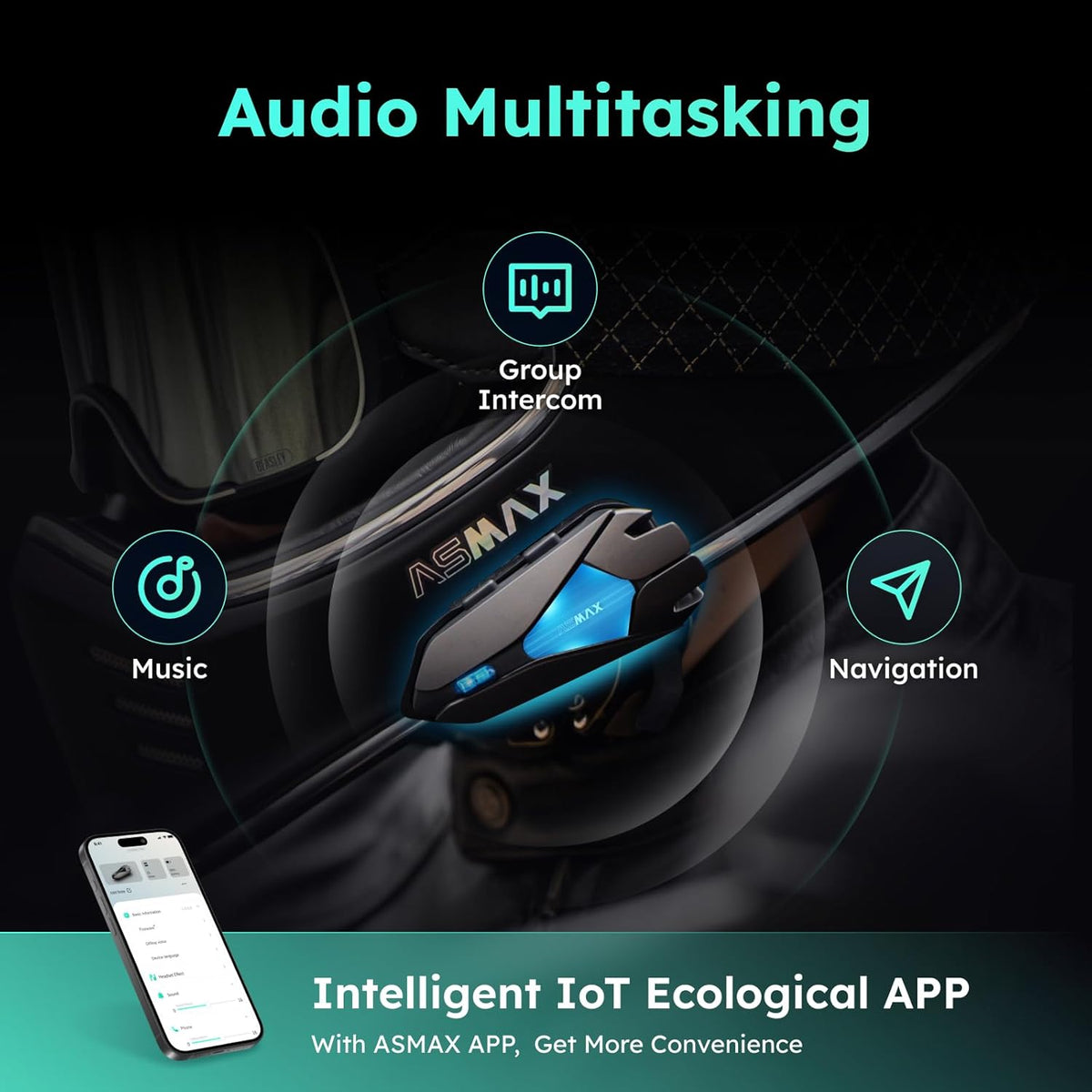 Z1 Motorcycle Intercom - 3-Mode Communication for 10 Riders, Dual-Chip Audio Multitasking, Offline Voice & App Control, Bluetooth Helmet Headset with HiFi Speakers, 2 Packs