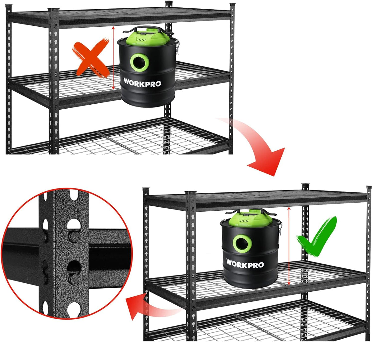 WORKPRO 5-Tier Metal Storage Shelving Unit, 48”W x 24”D x 72”H, Adjustable Storage Rack Heavy Duty Shelf, 4000 lbs Load Capacity (Total), for Garage, Kitchen, Bathroom, Warehouse, Black/Sliver, 2 Pack