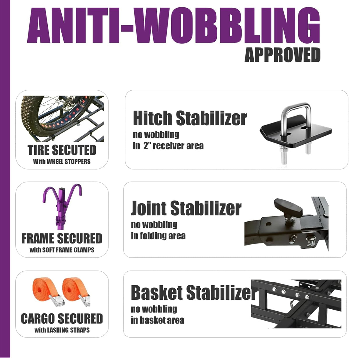 Hitch-Mount Bike Rack for Ebike Heavy-Duty - Comes with Cargo Carrier Fits 2 Electric Fat-Tire Mountain Bicycles Fits 2" Receiver for Car Trailer SUV Truck RV Minivan (Purple)