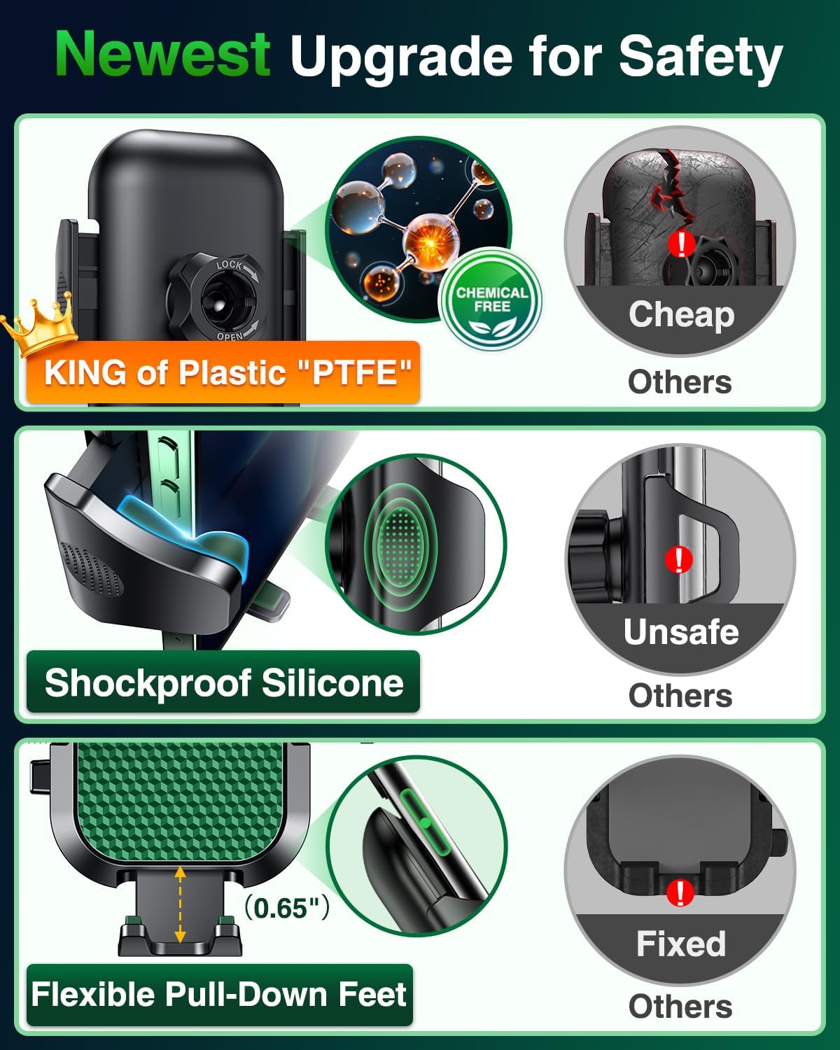VANMASS 2025 ใTrue Military-Gradeใ Phone Holders for Your Car ใ65 LBS Strongest Suction & Clipใ Ultimate Cell Phone Mount Dashboard Window Vent for iPhone 16 Pro Max 15 14 13 Samsung Android