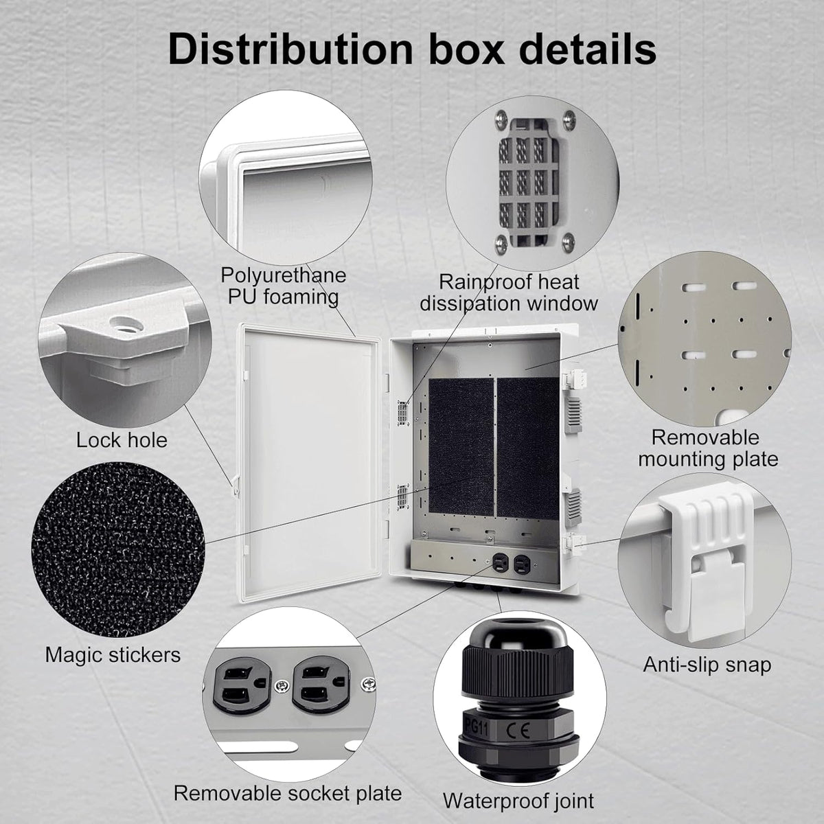 Outdoor Electrical Junction Box with High Power Outlet, ABS Water Resistant Enclosure with Internal Mounting Panel & Hinged Cover. (18.1" H* 12.6" L* 4.3" W & Outlet)