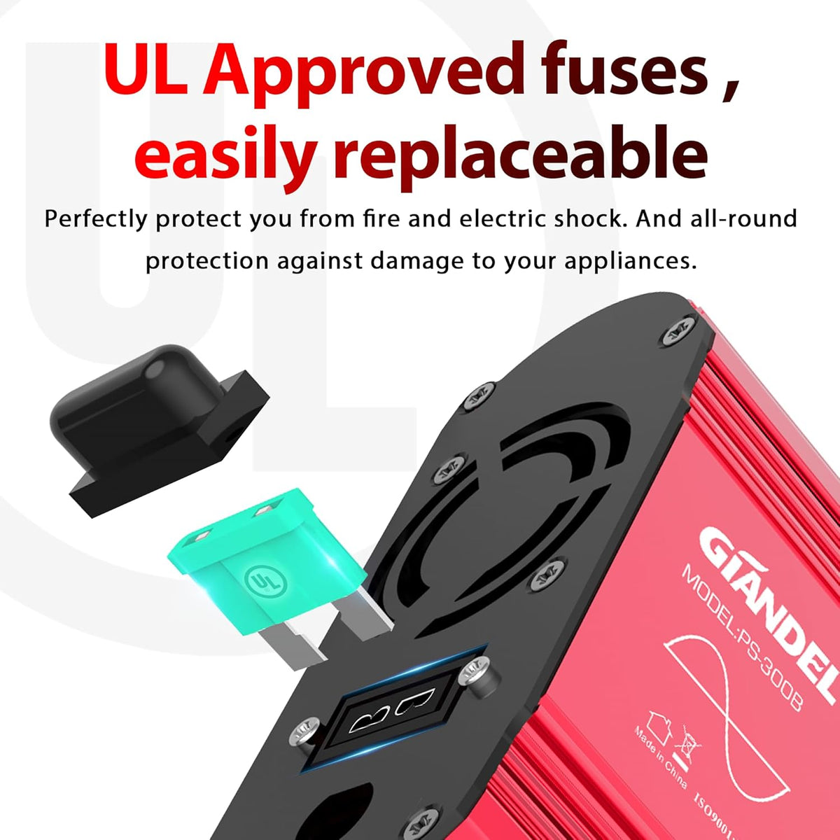 300Watt Pure Sine Wave Power Inverter for Car with PD30W Type C and QC 3.0 USB Car Converter Adapter with Dual USB Ports for Smartphones Laptops Tablets Starlink