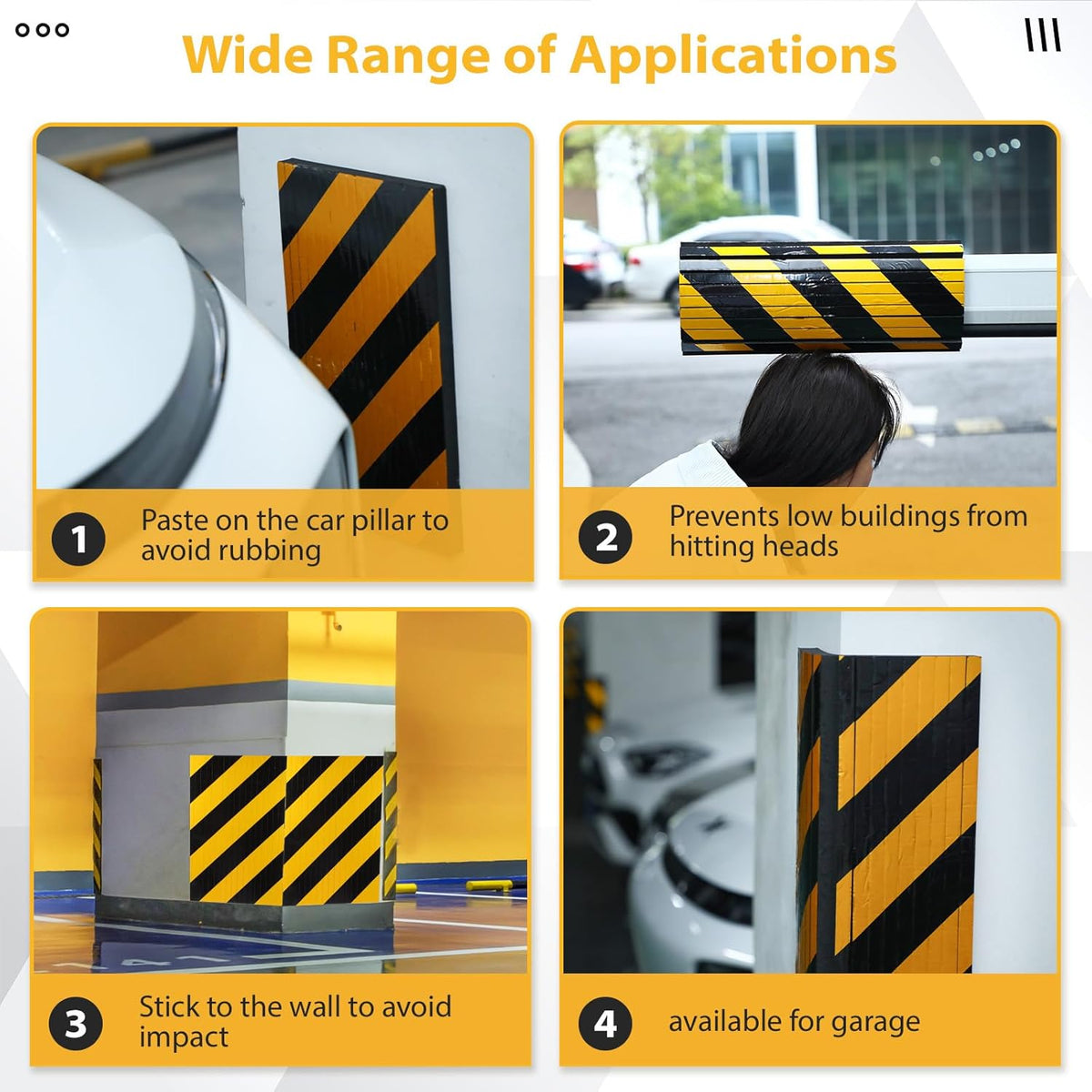 6 Pcs Garage Wall Protector Garage Pole Padding Wall Bumpers Guards Reflective Foam Stoppers for Your Vehicle Parking Corner for Parking Lot, Black Yellow