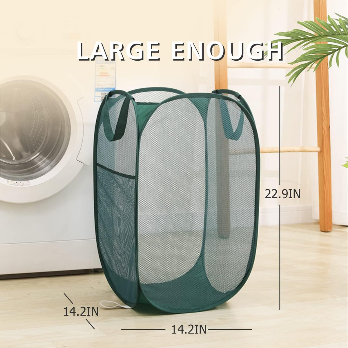 HONOMA Sturdy Mesh Laundry Hamper Basket Bag,Pop up Basket with Side Pocket for Laundry Room, Bathroom, Kids Room, College Dorm or Travel (Pop Vertical, Black)