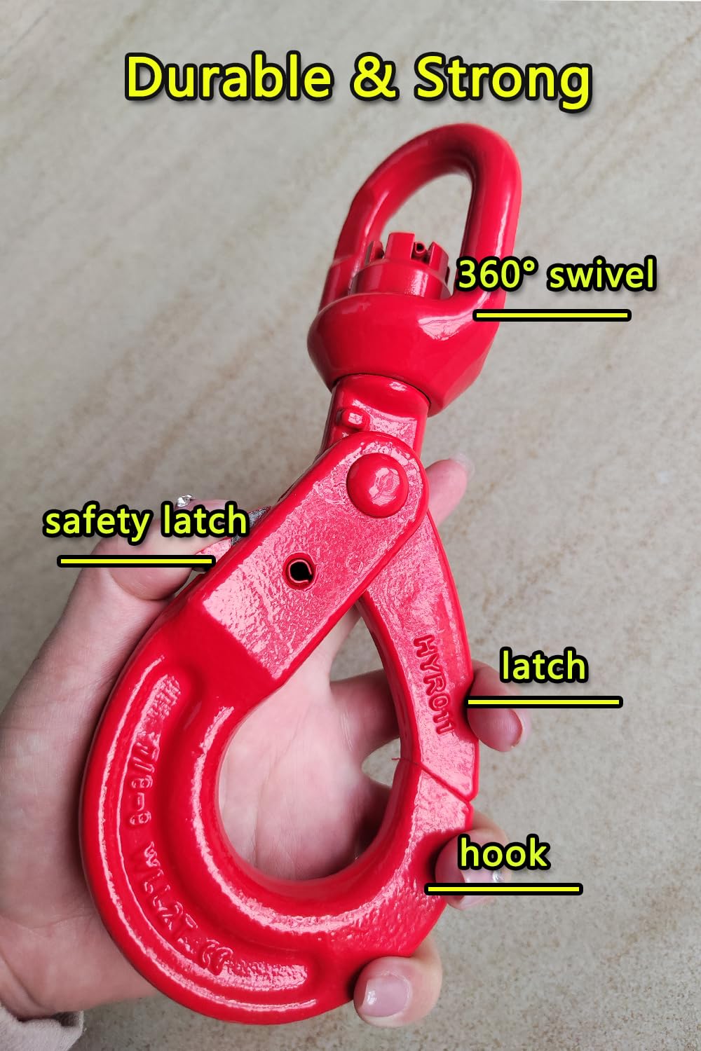 Swivel Self-Locking Hook 11684 lbs Heavy Duty Swivel Lifting Hook Swivel Lifting Hook Hoist Hook Sling Heavy Cargo 【5.3ton】