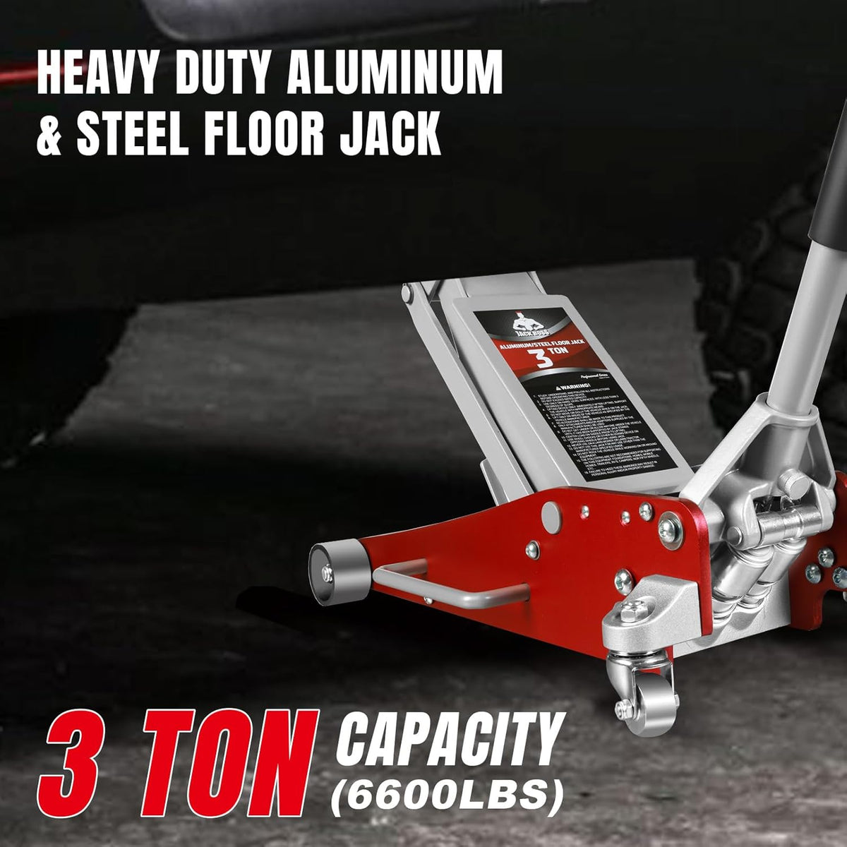 3 Ton Low Profile, Aluminum and Steel Racing Floor Jack with Dual Pistons Quick Lift Pump for Sport Utility Vehicle, Lifting Range 3-15/16" min to 18-5/16" max, Net Weight 58.5 lb, Red