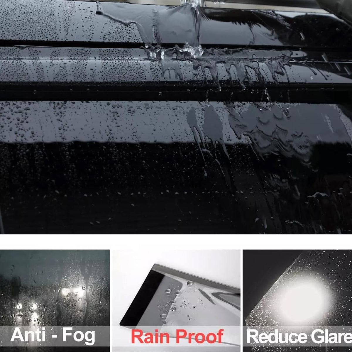 in-Channel Window Visor Deflector Compatible with Ford F150 Super Crew Cab 2015-2024 Rain Guards Smoke 4pcs