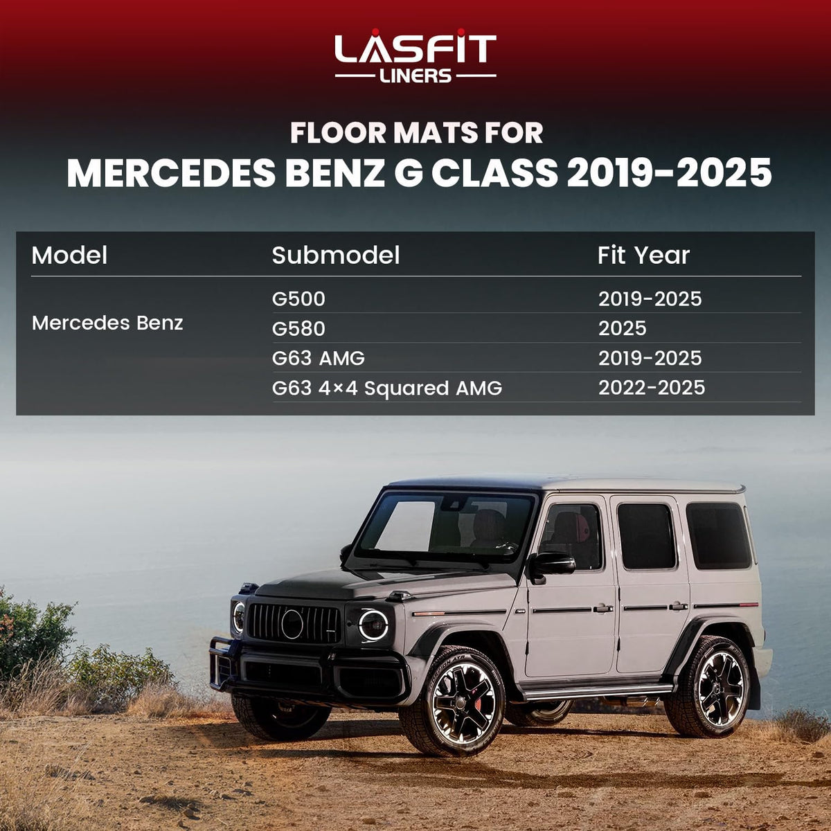 LASFIT Floor Mats & Trunk Mat for Mercedes Benz G Class 2026 2025 2024 2023 2022-2019 G550 / G580 / G63 AMG SUV, All Weather TPE Custom Fit Car Mats for G Class, 1st & 2nd Row Floor Liners & Cargo Mat