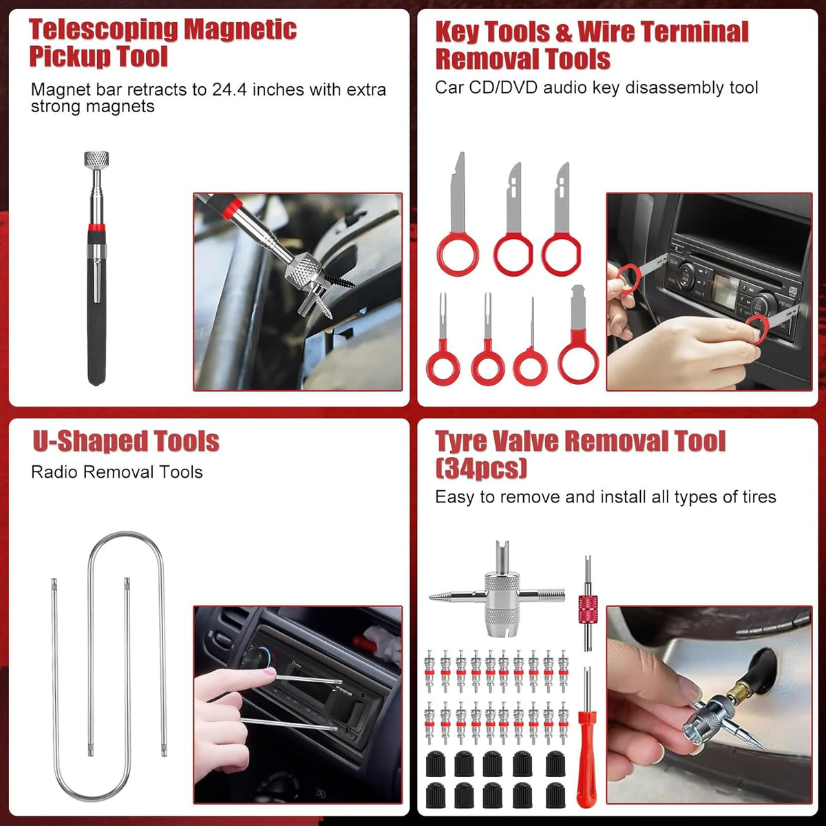 Sundpey 132-PCs Car Tool Kit - Portable General Basic Home and Automotive Repair Tool Set with Drawer for Men Women with Hook & Pick & Fastener & Valve Stem Removal Tools for RV Truck Motorcycle Bike