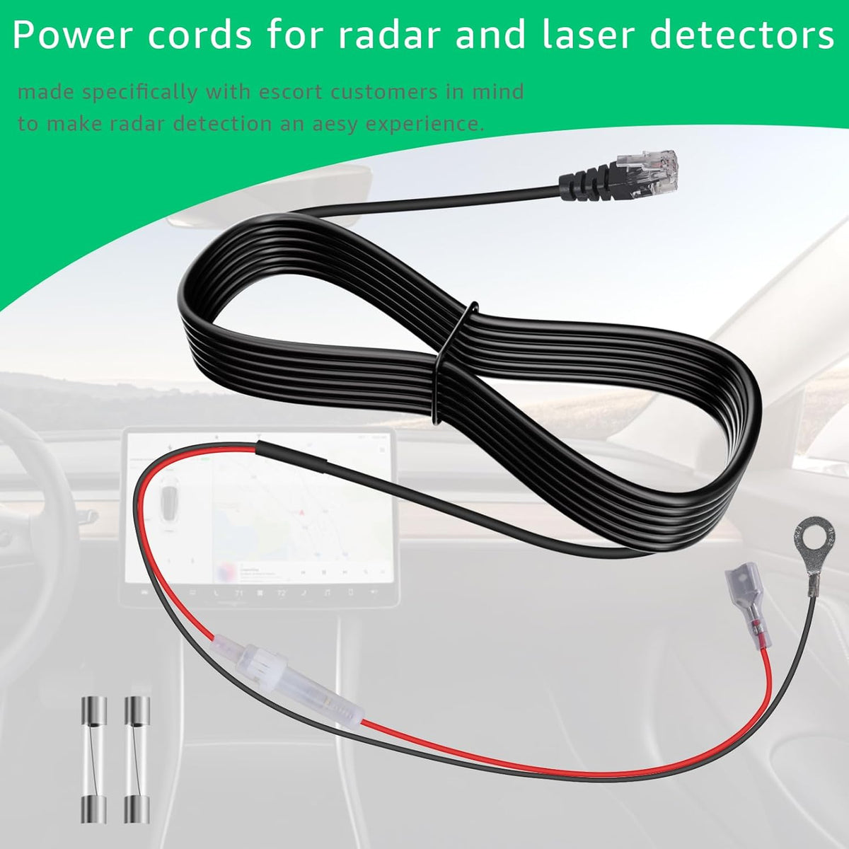 9.8 feet Long Straight Through Power Cord for Radar and Laser detectors Compatible with Cobra Escort Direct Wire