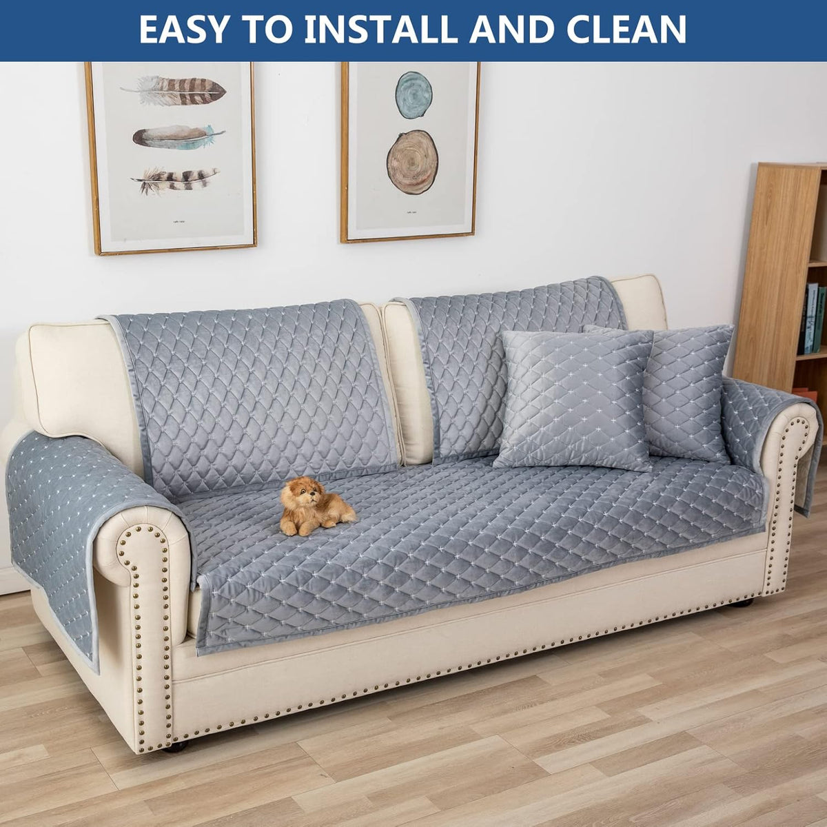 Eismodra Couch Cover,Sectional Couch Covers,Sofa Covers for 3 Cushion Couch,Anti-Slip Sofa Slipcovers for Dogs Cats Kids Loveseat Recliner L Shaped Armrest Backrest,Light Gray 36''x63''(Only 1 Piece)
