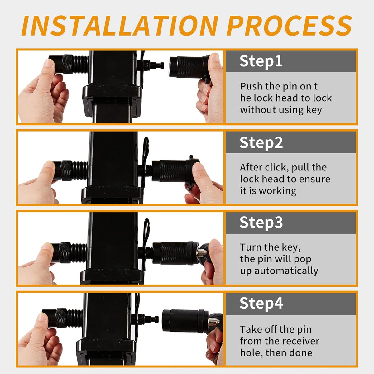 Trailer Hitch Locks, 5/8" Dia 4" Long Hitch Lock with Safety Clip Fits Class III IV V 2",2-1/2" & 3" Hitches, Hitch Lock with Anti-Rattle O-Rings for Trailer Truck Car Boat(2 Pack)
