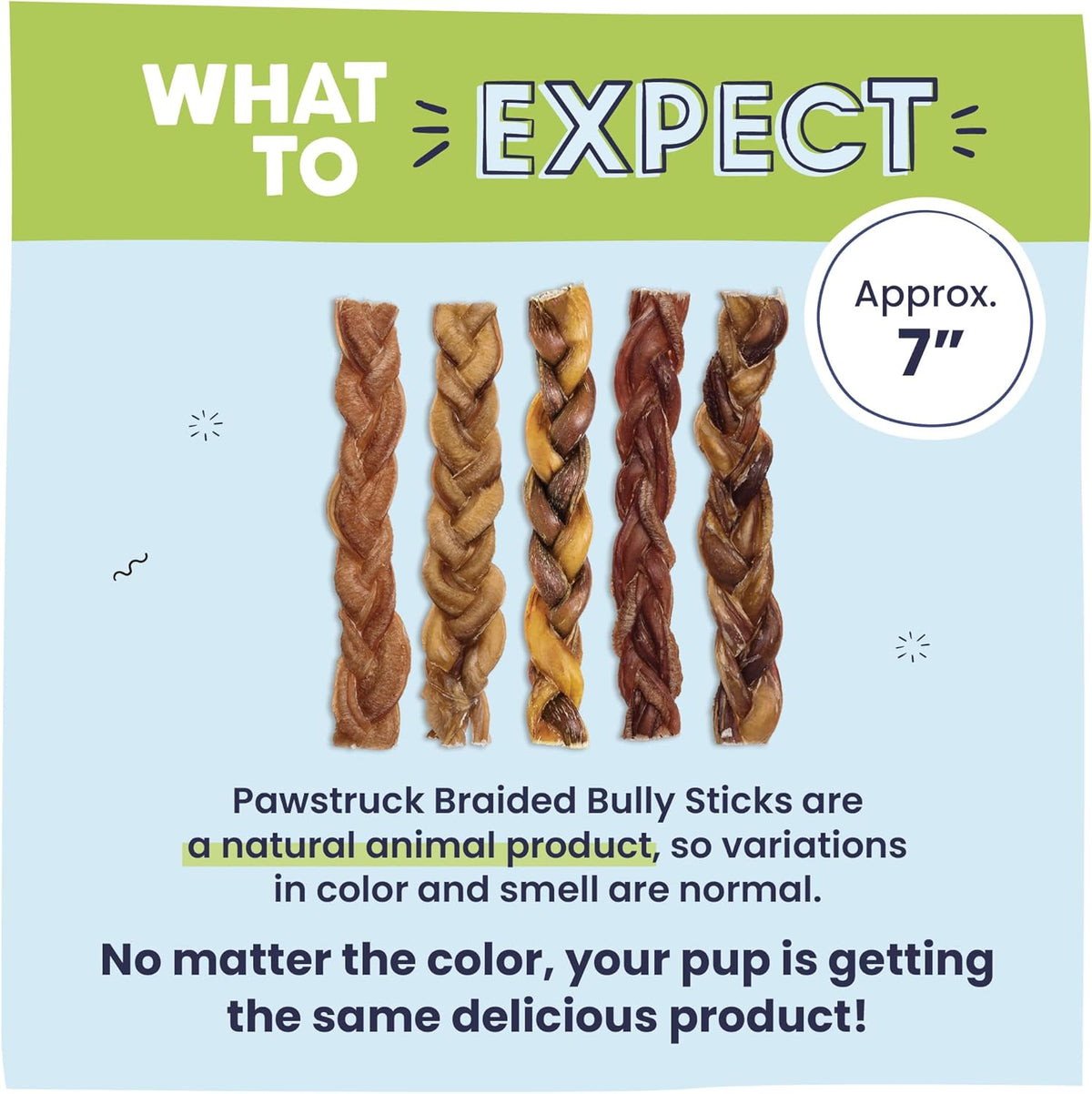 Pawstruck Natural 7” Braided Bully Sticks for Dogs, Tough Long-Lasting, Rawhide-Free, Low Odor, Healthy Single Ingredient Chew Treat for Aggressive Chewers, 25 Count, Packaging May Vary