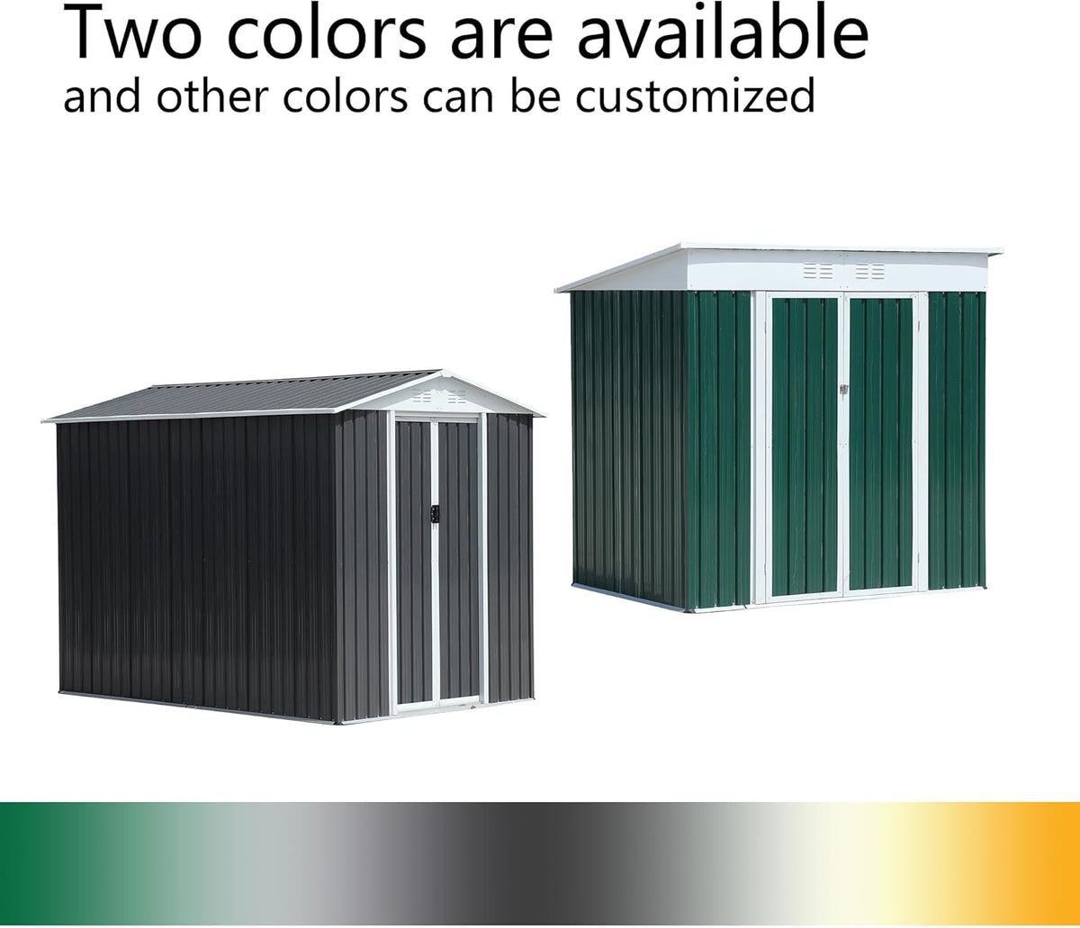 6x4 FT Outdoor Storage Shed with Sloping Roof, Waterproof Metal Garden Sheds w/Lockable Sliding Doors and Vents, Weather Resistant Tool Storage House for Backyard, Patio, Lawn, Grey