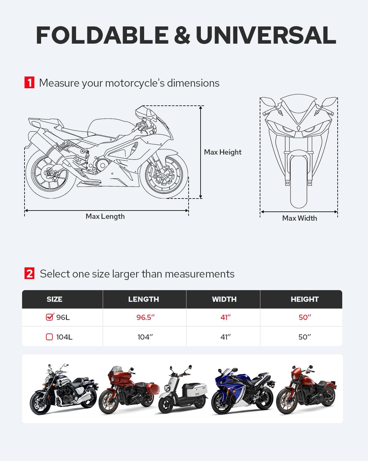 Benlari Motorcycle Cover Waterproof Outdoor, Heavy Duty Motorcycle Cover, Universal All Season Protection Night Reflective with Lock-Holes American Flag Fits up to 96.5" Motorcycles Vehicle Cover