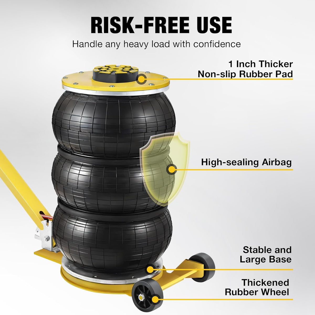 YELLOW JACKET Air Jack 5 Ton Airbag Jack with Adjustable Long Handle and Six Steel Pipes, Lift up to 18.5 inch/470 mm, 3-5 s Fast Lifting Pneumatic Jack for Cars, Garages, Repair