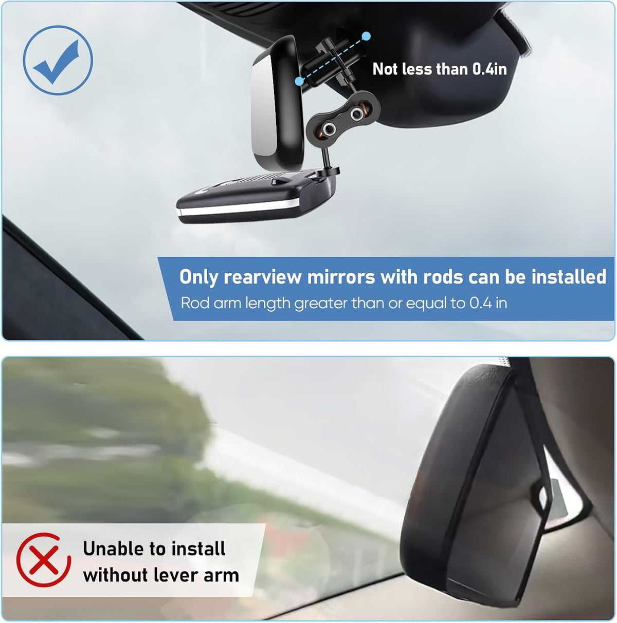 Radar Detector Mount Rearview Mirror Bracket, Car Truck Mirror Radar Mount Bracket, Aluminum Rearview Mirror Rod Mount (for Escort Max / Max2/ MAX360 Radar )