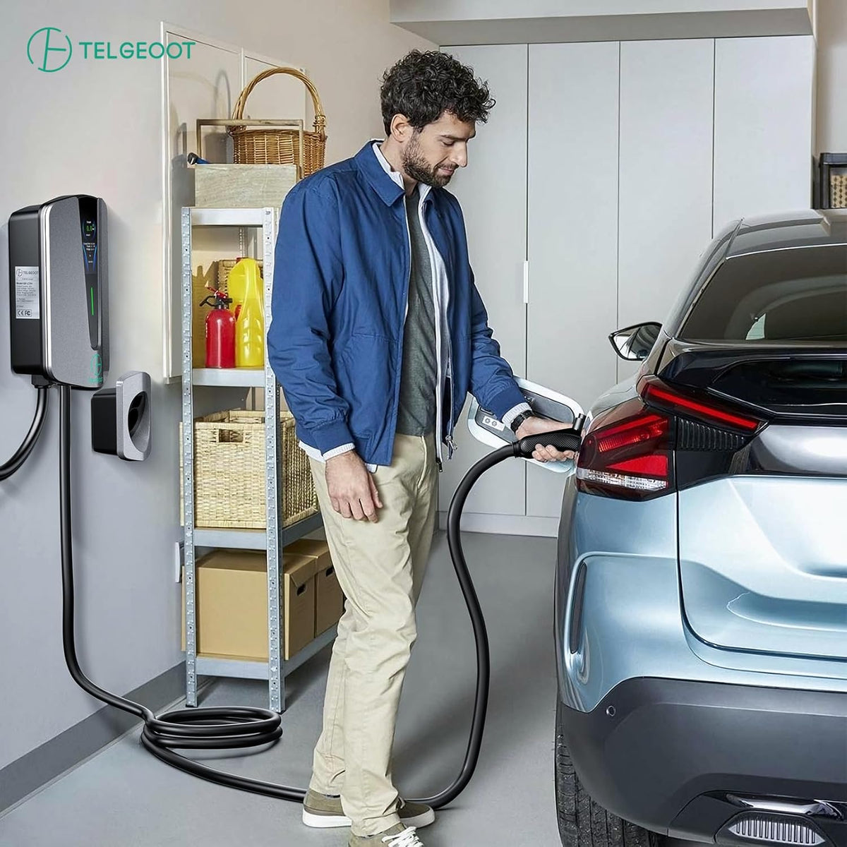 Level 2 EV Charger 48Amp, Indoor/Outdoor Electric Car Charger EVSE SAE J1772, NEMA 14-50 Plug, 25ft Cable, Start Charge Timer, WiFi Enabled