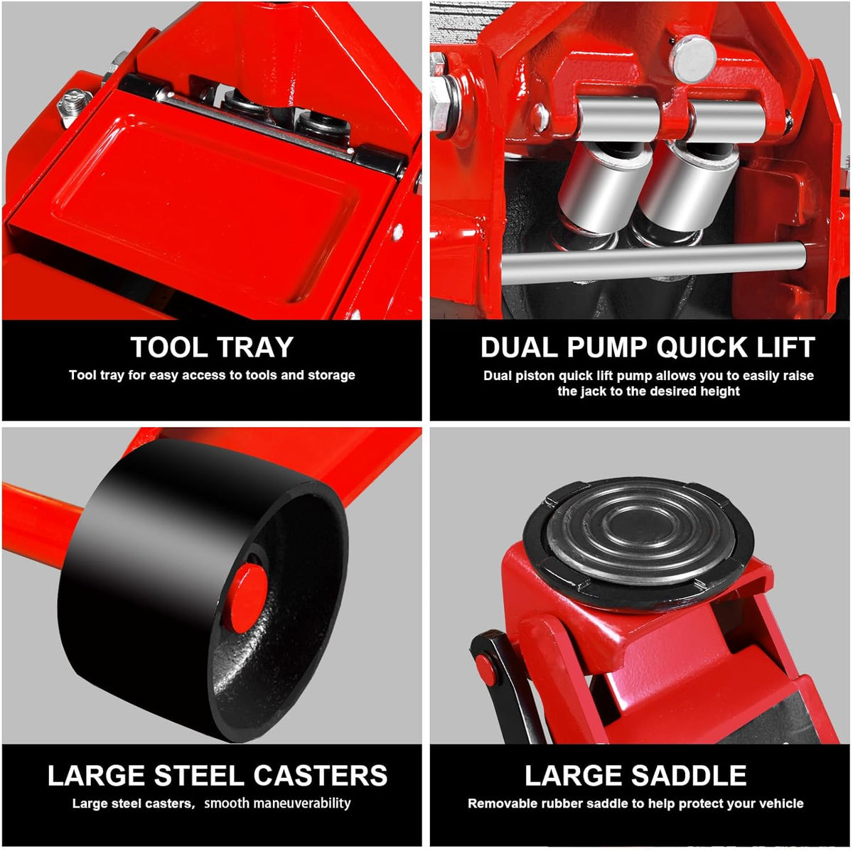 4 Ton Floor Jack Hydraulic Low Profile Floor Jack with Dual Piston Quick Lift Pump, 4 Ton (8,800 lbs) Capacity, Red