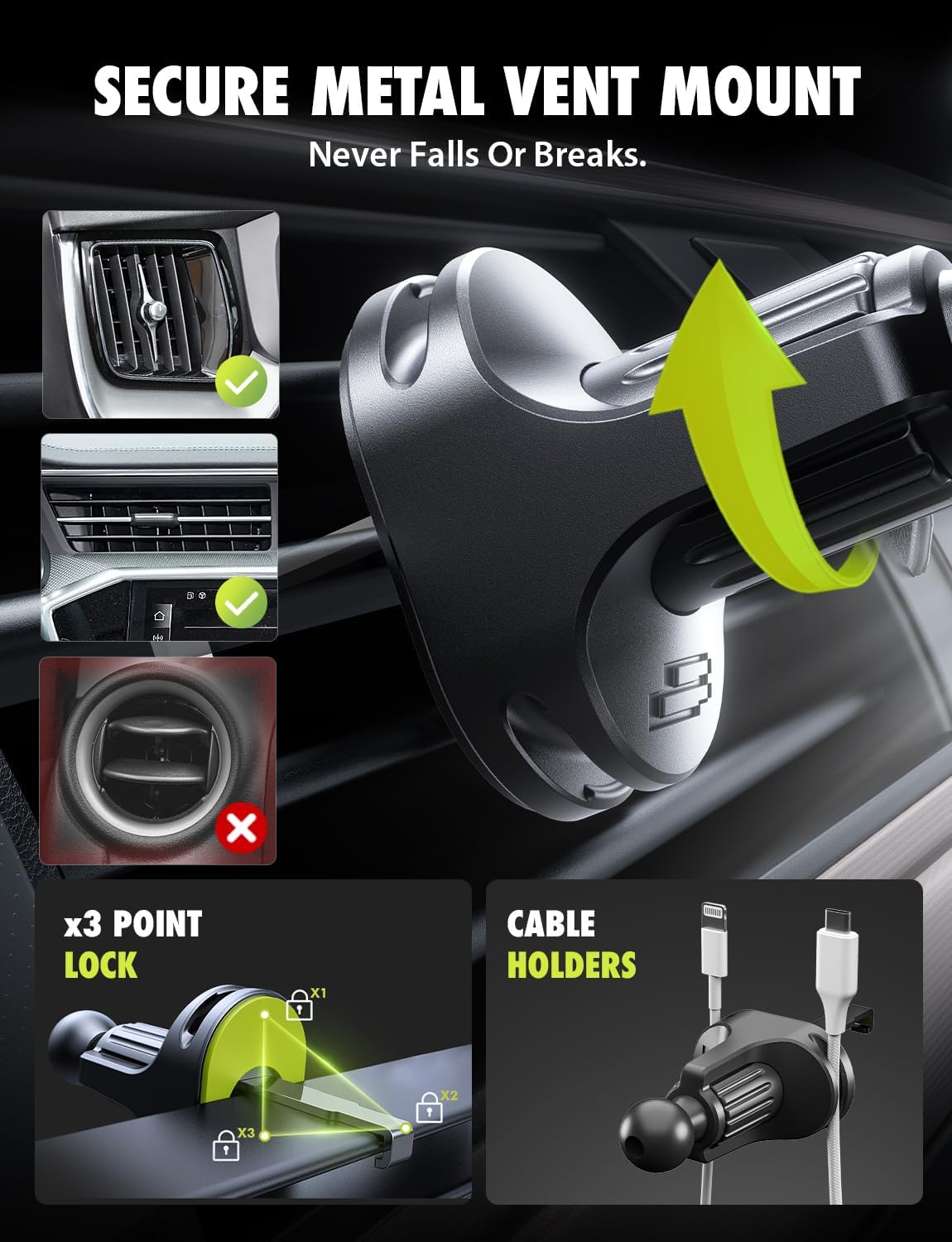 Bracketron Easy OneClick Cell Phone Holders for Your Car, Universal Car Mount Suction Cup for Dashboard Windshield Air Vent Truck Stand, for iPhone Samsung Google, All Smartphones & Car Models, Black