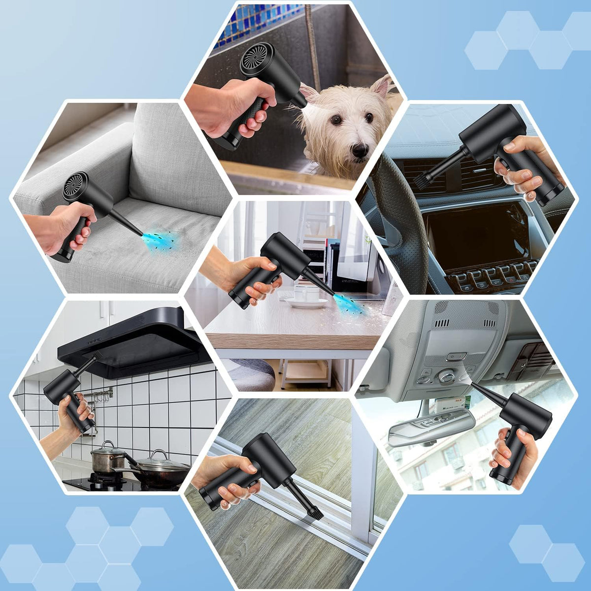 Electric Air Duster & Blower, 120,000RPM Compressed Air Duster for PC/Keyboard/Car, 7600mAh Rechargeable, 3-Speed LED Fan, No Canned Air - Keyboard Cleaner, Turbo Fan, PC Cleaning Kit