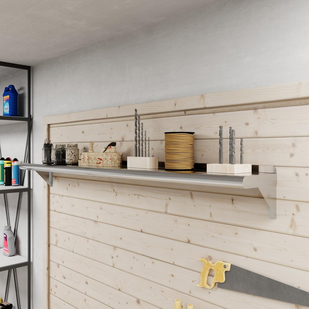 AmGood 60" Long X 8" Deep Stainless Steel Wall Shelf | NSF Certified | Appliance & Equipment Metal Shelving | Kitchen, Restaurant, Garage, Laundry, Utility Room