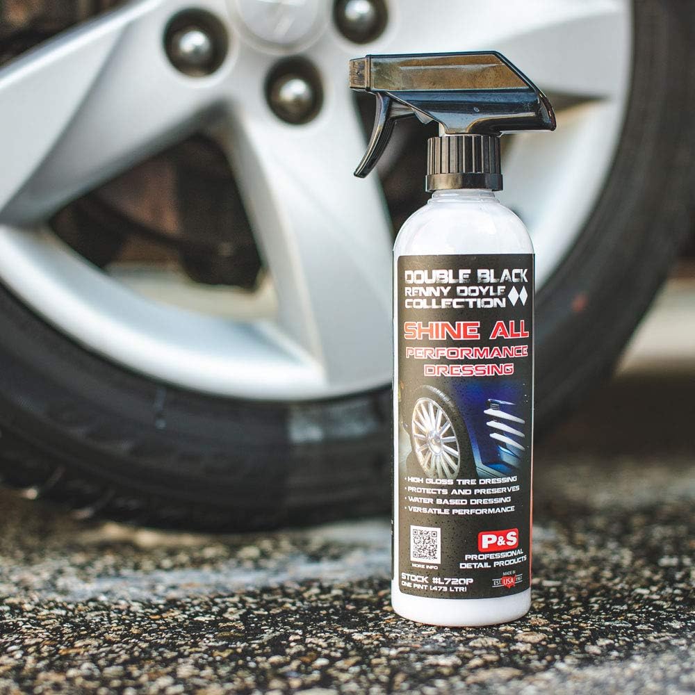 P&S Professional Detail Products Shine All Performance Dressing – High Gloss Tire & Trim Dressing – Water-Based, Interior/Exterior Use on Rubber, Vinyl & Leather – Pro Detail Finish - 1 Pint