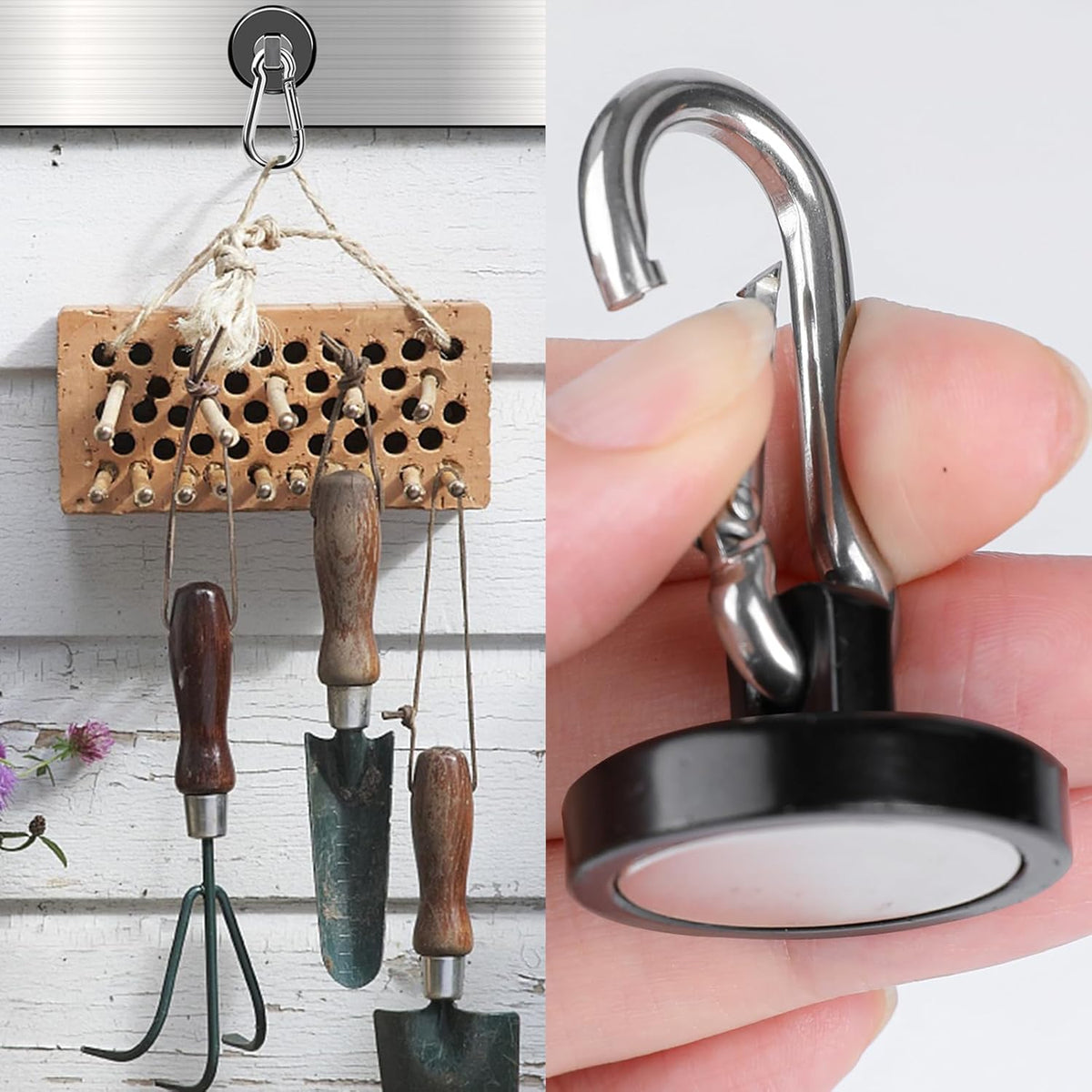 MIKEDE Strong Magnetic Hooks Heavy Duty, 110LB+ Swivel Neodymium Magnets with Carabiner Hook Black, Magnets with Hooks for Hanging, Magnet Hooks for Curtain, Home, Workplace - 6 Pack