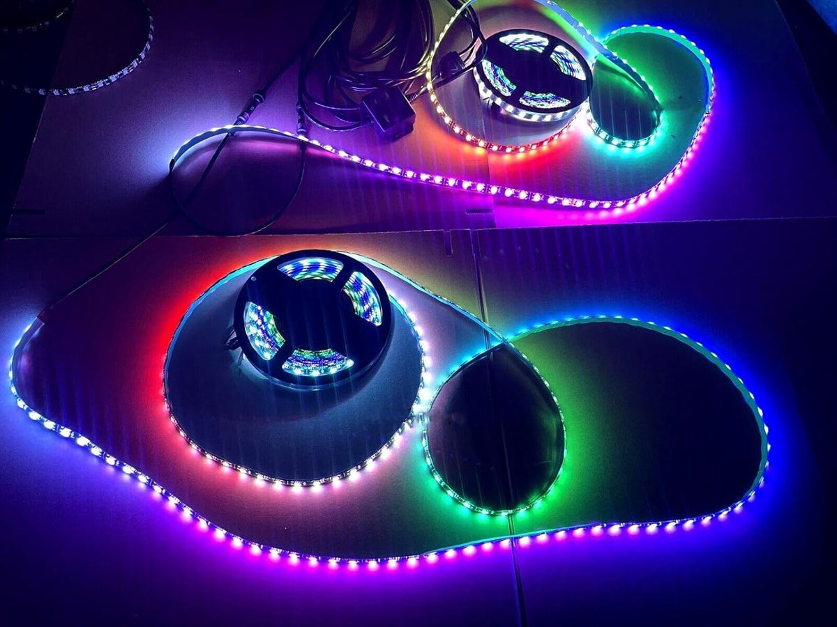 Black Out Full Tinted Smoked Addressale LEDs x4PCS 1FT 30CM 12" RGB Dream Color Chasing IP65 Light Strips for Car Truck Slingshot Golf Cart Bluetooth + Remote Control