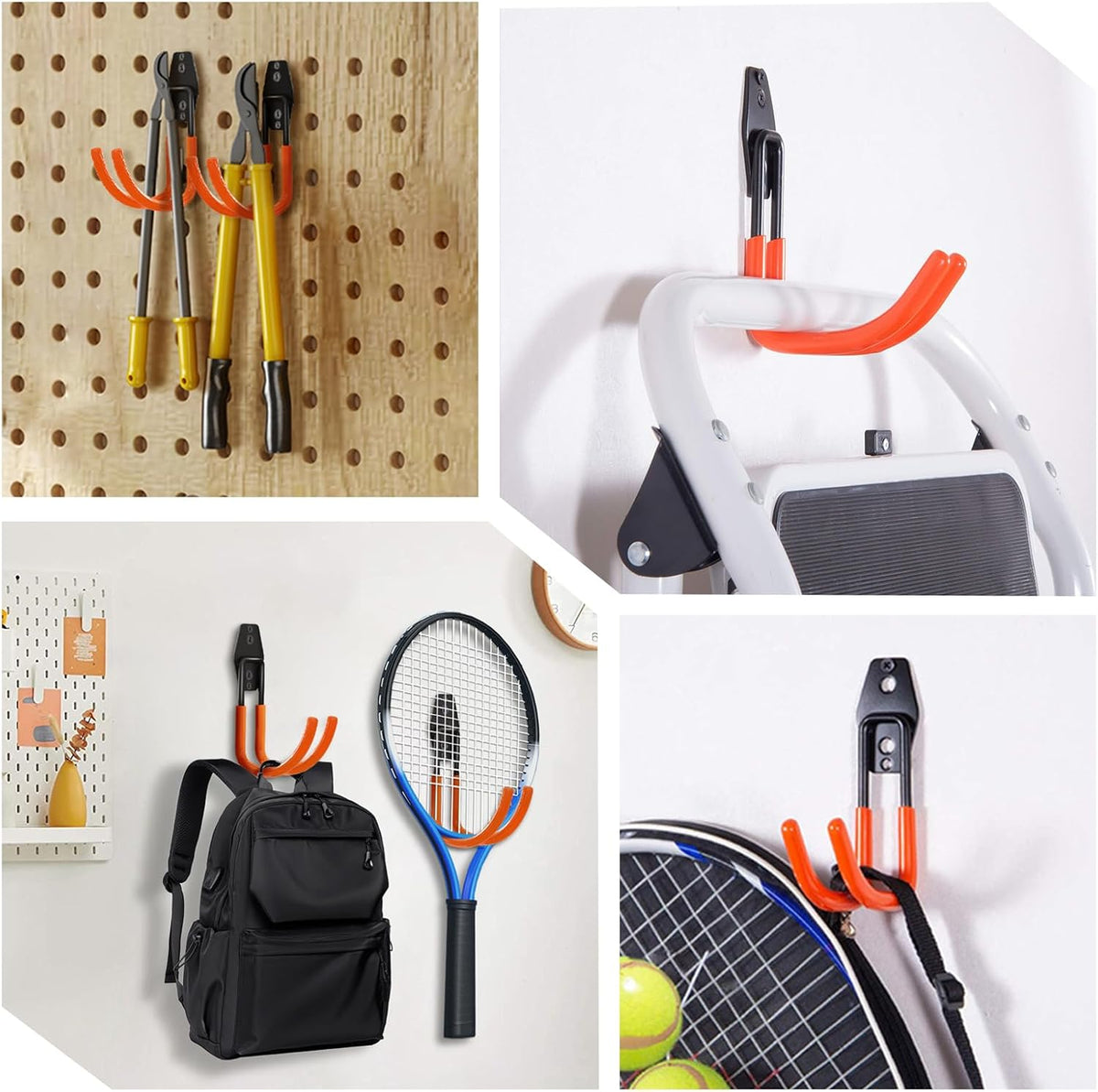 Garage Storage Utility Hooks,Garage Garden Tool Organizer,Steel Wall Mount Hooks, Large Garden U Hooks (2 Pack) (Type-2-Orange)
