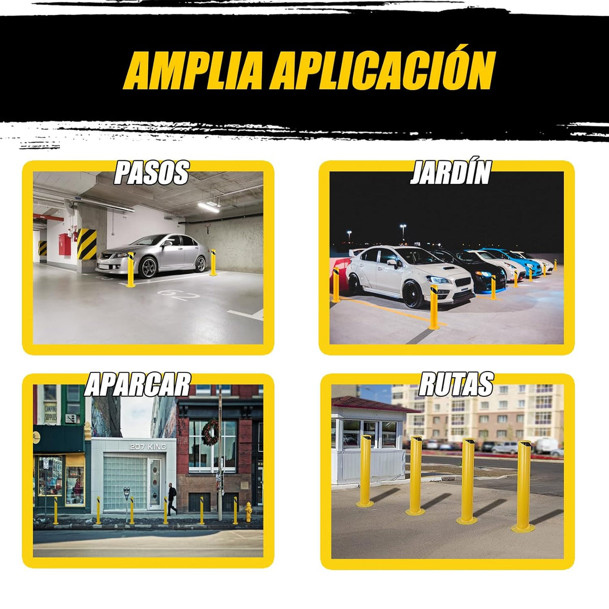 Safety Bollard Post, Steel Bollards,Parking Bollard, Yellow Powder Coated Safety Parking Barrier Post, for Traffic Sensitive Areas (12, 36"H*3.5"D)