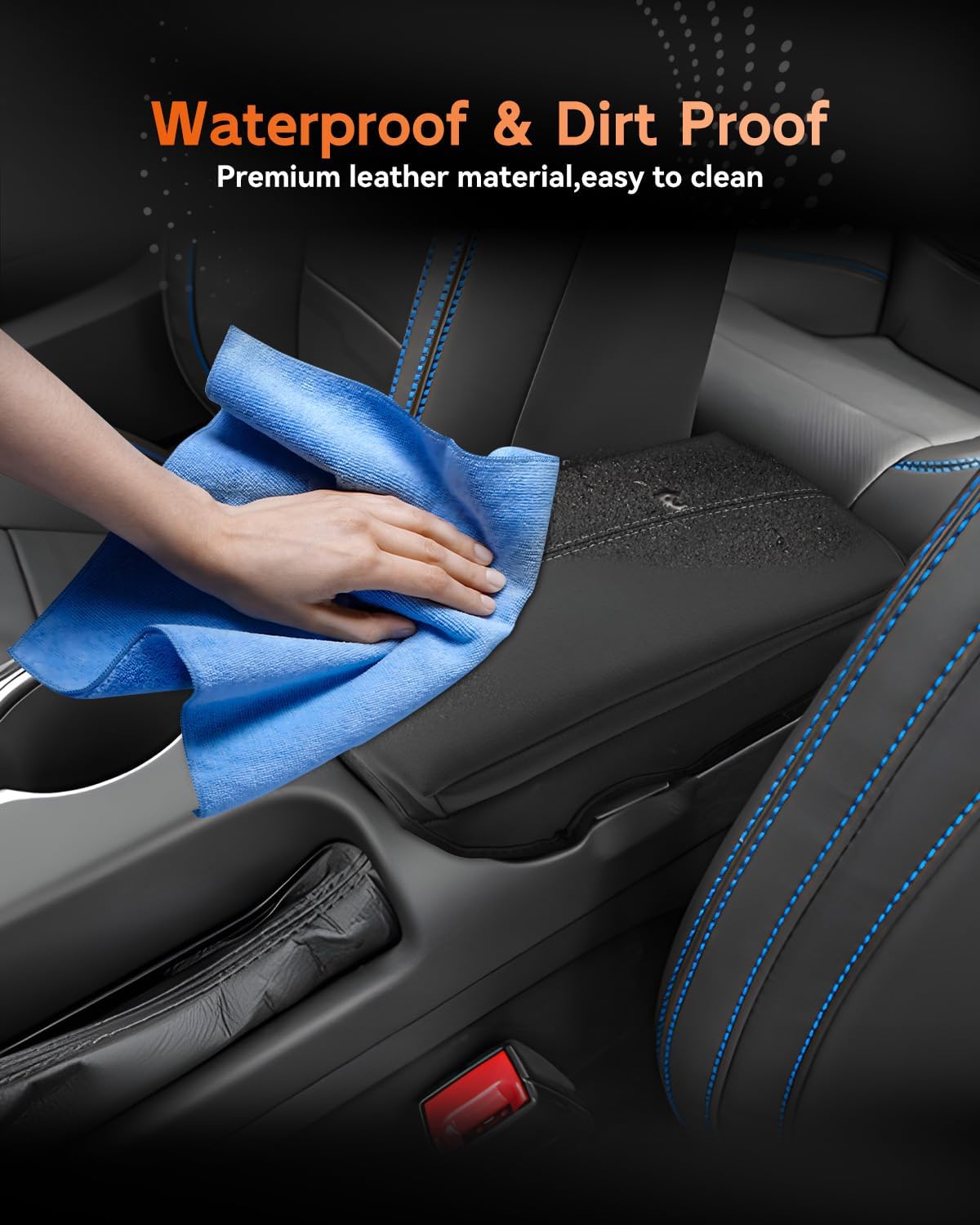 CDEFG for Ford Mustang 2024-2025 Center Console Cover Armrest Box Cover for Mustang 2024 2025 Accessories Console Arm Rest Protector Thickened White Line
