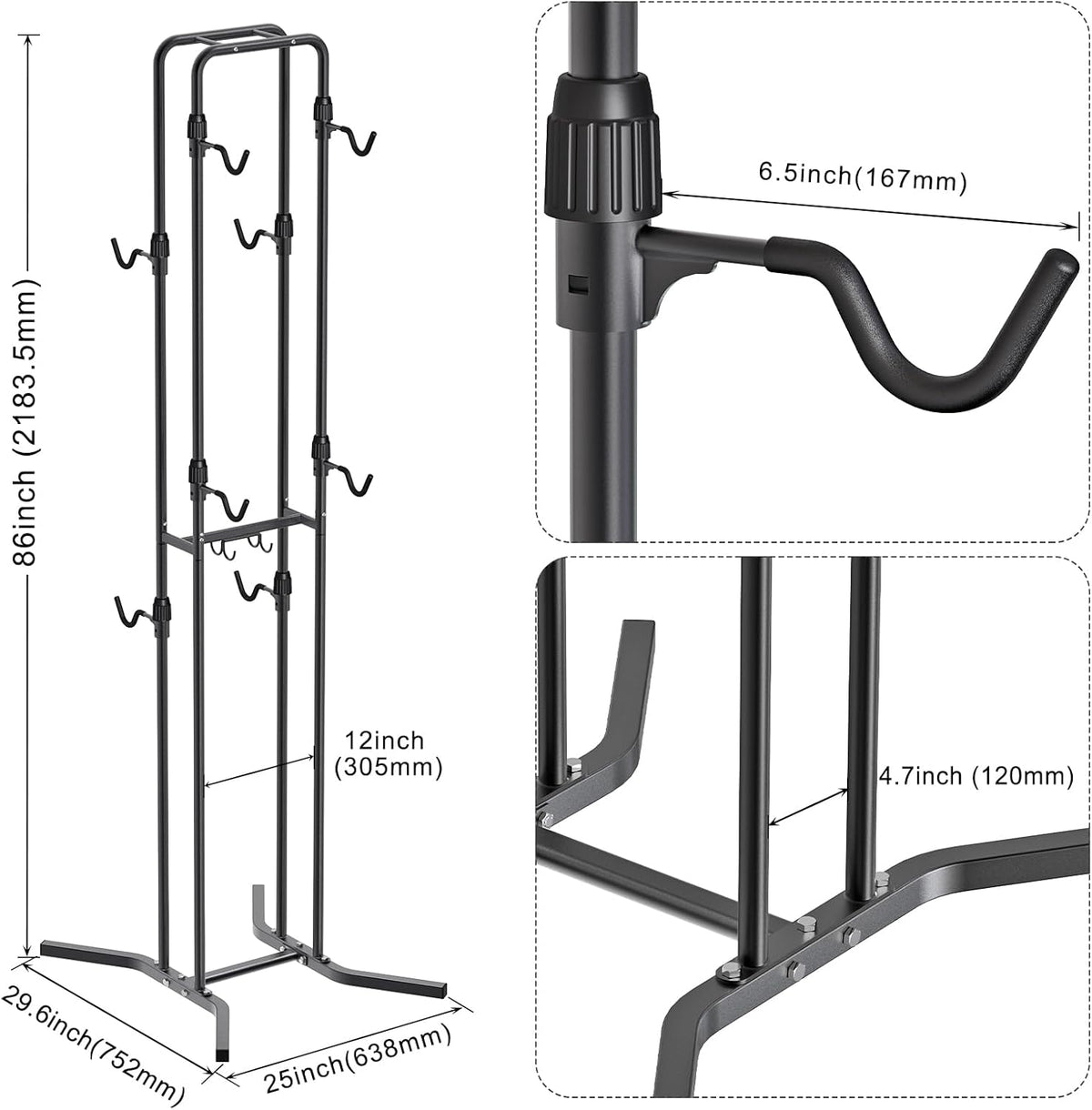 Dolibest 4-Legged Bike Racks Stands with Flexible Hooks, Heavy-Duty Floor Standing Bicycle Rack for Up to 4 Bikes, with 8 Adjustable Height and Angle Hooks, Easy to Install for Any Style Bicycle
