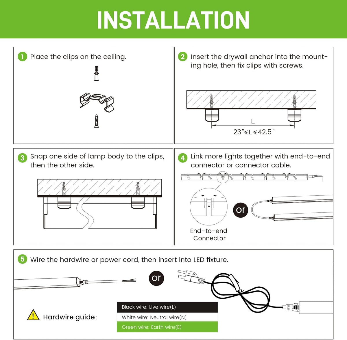 Pak LED Shop Lights, 4FT T5 Integrated Utility Fixture, 2300LM 6500K Cool White, 20W Energy Efficient Linkable LED Tube Lights for Garage, Workshop, Basement, FCC Certified, 2 Pack