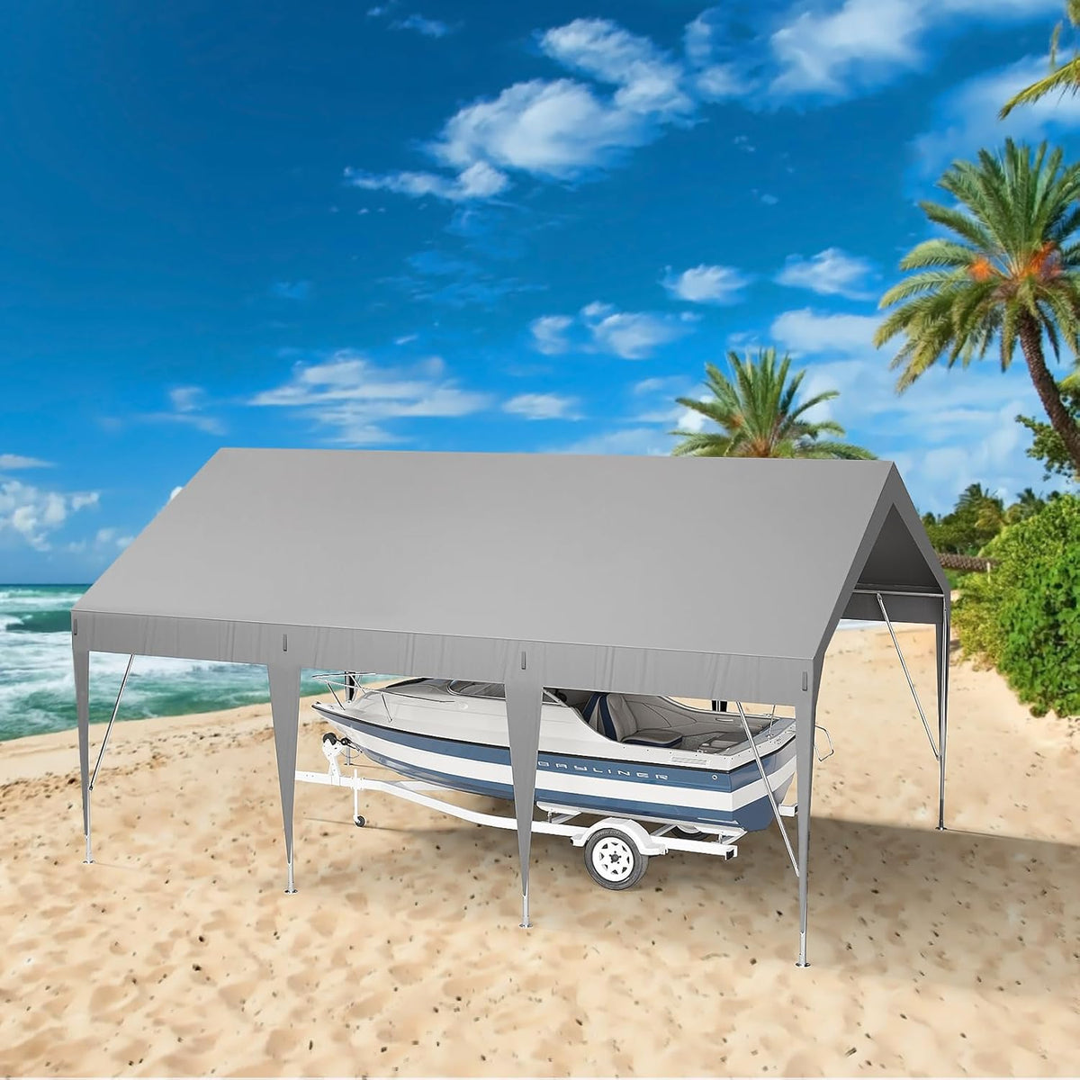 13x20ft Heavy Duty Carport Outdoor Car Canopy UV Resistant Waterproof Party Tent All-Season Portable Garage Gazebo Shelter for Car, Storage Shed (Gray)